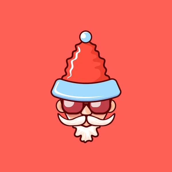 圣诞老人头戴红帽子，戴着嬉皮士太阳镜，隔离在红色的圣诞背景下。圣诞老人标签或贴纸设计 — 图库矢量图片