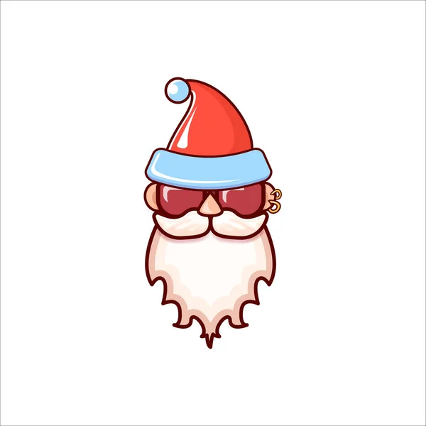 Cabeza de Santa Claus con sombrero rojo de Santa y gafas de sol hipster aisladas sobre fondo blanco de Navidad. Etiqueta de Santa o diseño de pegatina — Archivo Imágenes Vectoriales