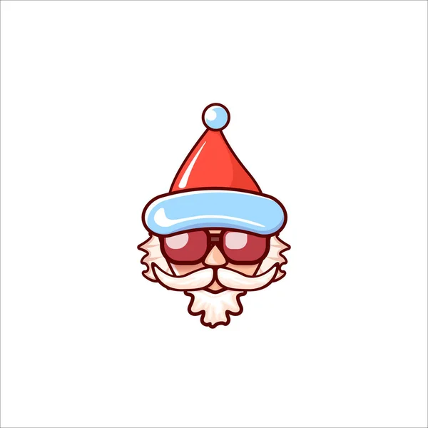 Papai Noel cabeça com chapéu vermelho de Papai Noel e óculos de sol hipster isolado no fundo de Natal branco. Etiqueta de Papai Noel ou design de etiqueta — Vetor de Stock