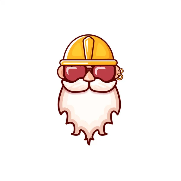 Arbeiter mit orangefarbenem Helm und Bart auf weißem Hintergrund. 1 Mai Labor Day Ikone oder Zeichen mit funky Mann — Stockvektor