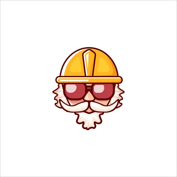 Trabajador con casco naranja y barba aislada sobre fondo blanco. 1 puede Día del Trabajo icono o signo con el hombre funky — Vector de stock