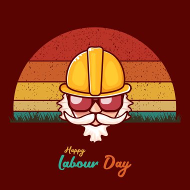 Happy labour day vector label with funky worker on vintage background. vector happy labor day background or banner with man. workers may day poster clipart