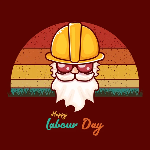 Etiqueta vetorial feliz dia de trabalho com trabalhador funky em fundo vintage. vetor feliz dia de trabalho fundo ou banner com o homem. trabalhadores podem cartaz dia —  Vetores de Stock