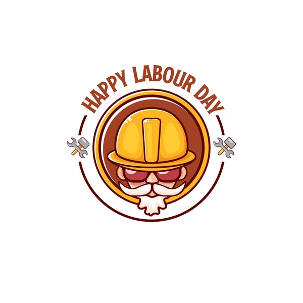 Beyaz arka planda garip işçilerle birlikte mutlu İşçi Bayramı vektör logosu, etiket ya da pul. İşçi Bayramı arkaplanınız kutlu olsun. İşçiler Gündüz Posteri — Stok Vektör