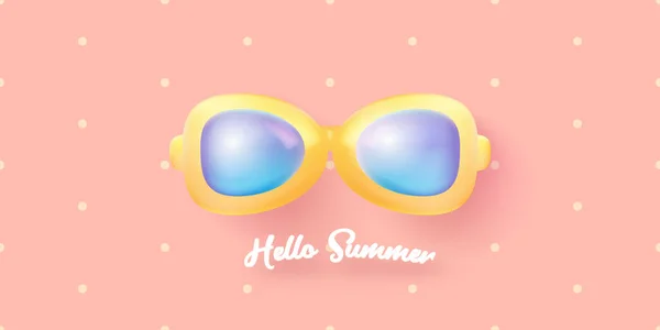 Hola verano concepto abstracto bandera horizontal con gafas de sol sobre fondo rosa suave.Vector 3d arcilla estilo horizontal hola escena de verano — Vector de stock