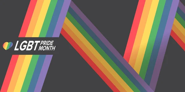 Happy pride maand horizontale banner met trots kleur gestreept lint vlag geïsoleerd op grijze achtergrond. LGBT Trots maand of trots dag poster, flyer, uitnodiging partij kaart moderne stijl design template. — Stockvector