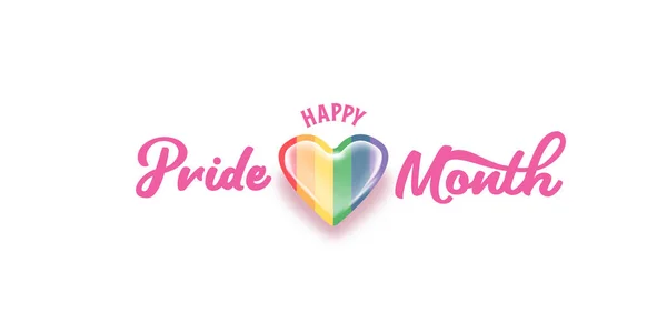 Happy pride month horizontal banner with heart and pride color flag isolated on white background. Pride month or pride day poster, flyer, invitation party card deign template. — Stock Vector