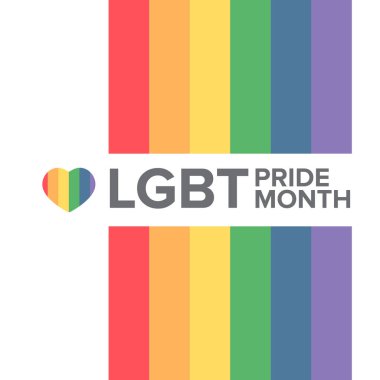 Beyaz arka planda izole edilmiş, gurur rengi şeritli kurdele bayrağı olan mutlu bir gurur ayı kare afişi. LGBT Onur Ayı ya da gurur günü posteri, davet kartı modern tarz tasarım şablonu.