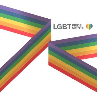 Beyaz arka planda izole edilmiş, gurur rengi şeritli kurdele bayrağı olan mutlu bir gurur ayı kare afişi. LGBT Onur Ayı ya da gurur günü posteri, davet kartı modern tarz tasarım şablonu.