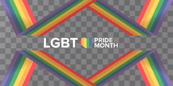 Gelukkige trots maand horizontale banner met trots kleur gestreept lint vlag geïsoleerd op transparante achtergrond. LGBT Trots maand of trots dag poster, uitnodiging partij kaart moderne stijl design template. — Stockvector