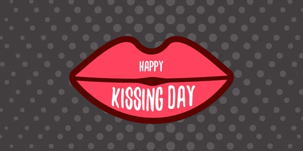 Happy Kissing Day horizontale Banner mit Cartoon glänzenden roten Lippen isoliert auf grauem Hintergrund. Kuss-Tag-Vektor-Konzept Illustration mit sexy lächelnde Frau Mund-Symbol — Stockvektor