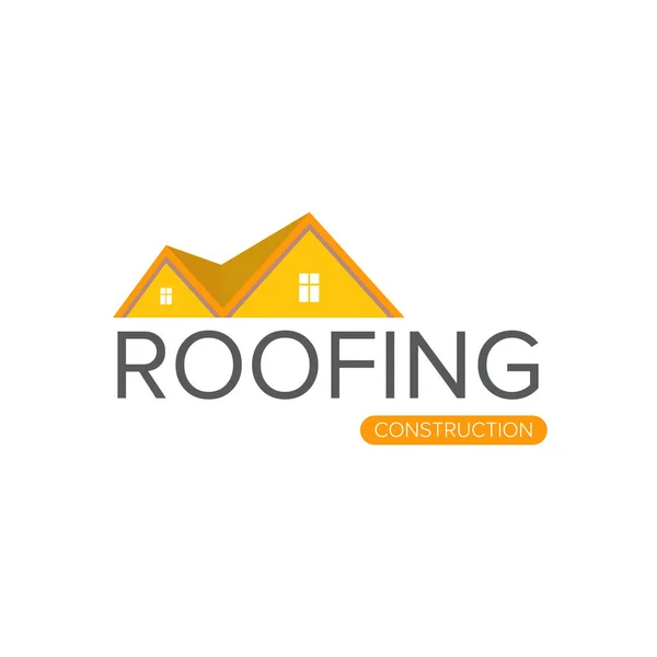 Modelo de design de logotipo de construção de coberturas com topo de telhado e slogan siolado em fundo branco. Vector Logotipo imobiliário ou rótulo com telhado estilizado — Vetor de Stock