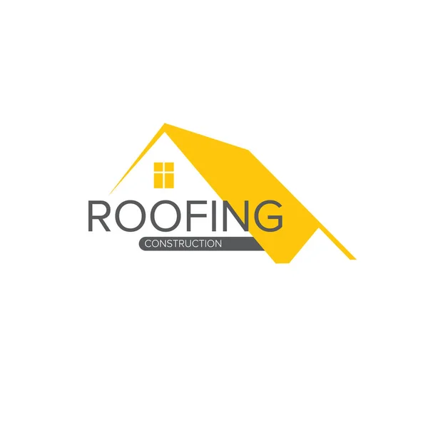屋根の上に屋根のロゴデザインテンプレートと白の背景に隔離されたスローガンを屋根。様式化された屋根を持つベクトル不動産のロゴやラベル — ストックベクタ