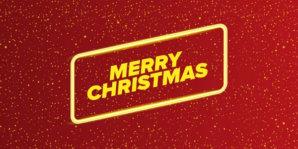 Merry Christmas horizontal banner with neon greeting text on red Christmas background. Merry Christmas flyer, card or invitation with starry space and text — Stockvektor