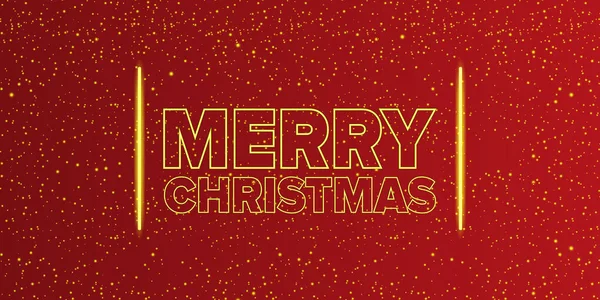 Merry Christmas horizontal banner with neon greeting text on red Christmas background. Merry Christmas flyer, card or invitation with starry space and text — Vector de stock