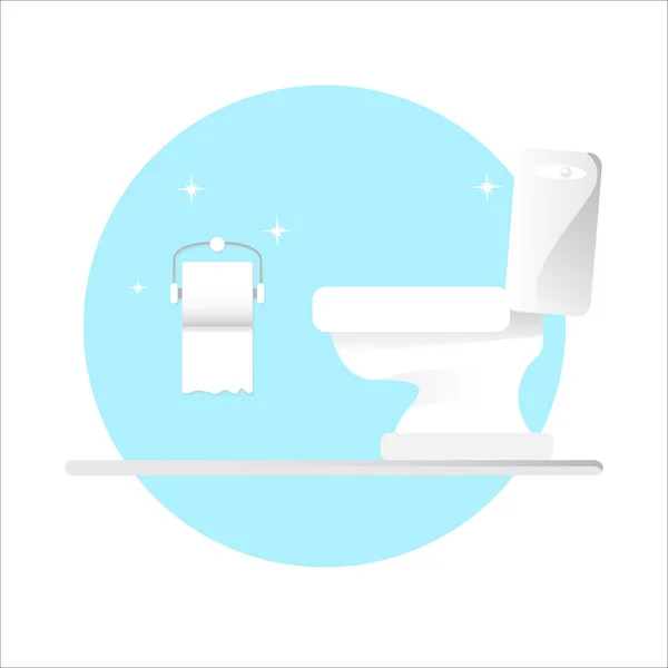 Toilet bawl icon with toilet paper roll isolated on blue background. Flat Toilet room icon. Vector Cleaning concept illustration — Stockvektor