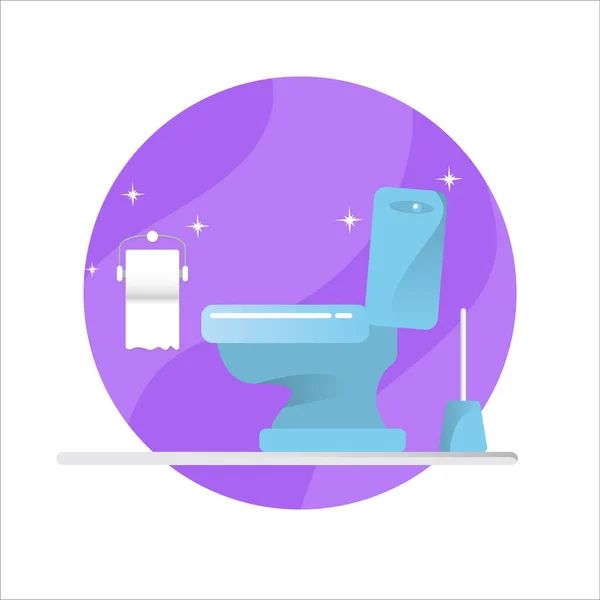 Toilet bawl icon with toilet paper roll isolated on violet background. Flat Toilet room icon. Vector Cleaning concept illustration — Stockvektor