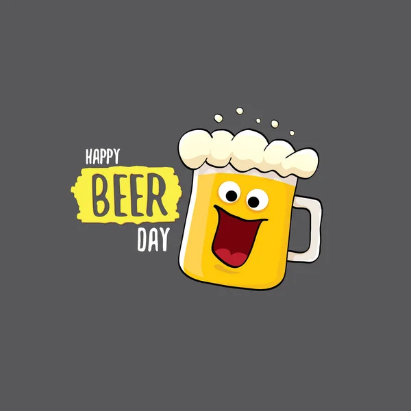 Mezinárodní pivní den vektorový koncept ilustrace nebo letní plakát s vektorem funky charakter piva. Cartoon funny Mezinárodní pivní den label — Stockový vektor