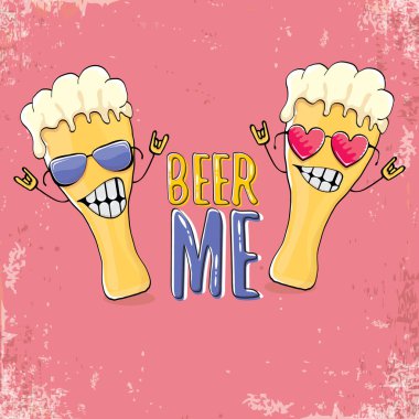 Bira ME vektör illüstrasyonu ya da yaz posteri. Tee 'de yazan komik sloganı olan garip bira karakteri vektörü. Uluslararası bira günü veya sloganlı Ekim Festivali etiketi