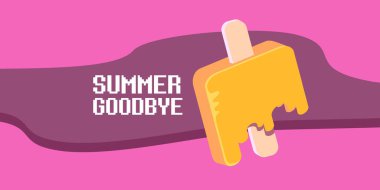 vektör veda yaz vintage kavramı yatay illüstrasyon üzerinde portakal eriyiği dondurma pembe arka planda. Yaz sonu yatay arkaplan veya afiş