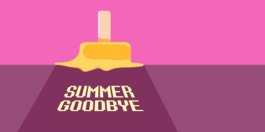 vektör veda yaz vintage kavramı yatay illüstrasyon üzerinde portakal eriyiği dondurma pembe arka planda. Yaz sonu yatay arkaplan veya afiş