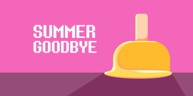 vektör veda yaz vintage kavramı yatay illüstrasyon üzerinde portakal eriyiği dondurma pembe arka planda. Yaz sonu yatay arkaplan veya afiş