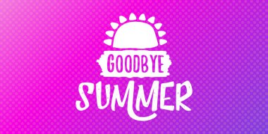 Beyaz elveda yaz vektörü konsepti metin etiketi ya da menekşe yatay arka plandaki çıkartma. Elveda yaz konsepti çizimi