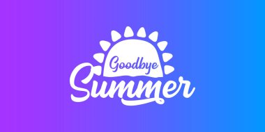 Beyaz elveda yaz vektörü konsepti metin etiketi ya da mavi yatay arkaplandaki çıkartma. Elveda yaz konsepti çizimi