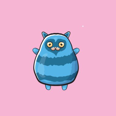 Kawaii sevimli mavi kedi pembe arka planda izole edilmiş. Çizgi film mutlu mavi yavru kedicik büyük gözlü