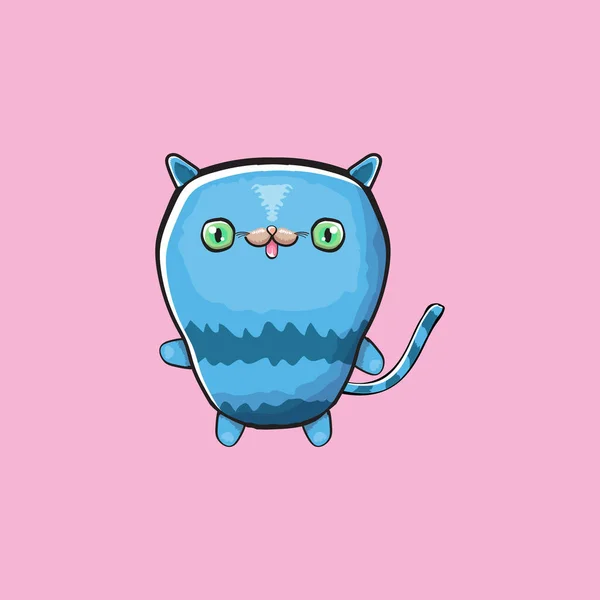 Kawaii schattige blauwe kat geïsoleerd op roze achtergrond. Cartoon gelukkig blauw baby kitten met grote ogen — Stockvector