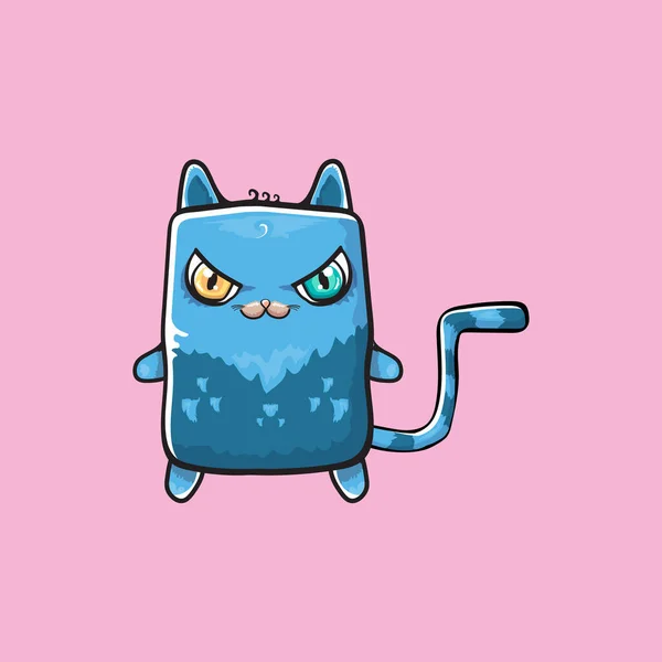 Kawaii aranyos kék macska elszigetelt rózsaszín háttér. Rajzfilm boldog kék baba cica nagy szemekkel — Stock Vector