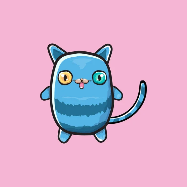 Kawaii niedliche blaue Katze isoliert auf rosa Hintergrund. Cartoon glückliches blaues Baby mit großen Augen — Stockvektor