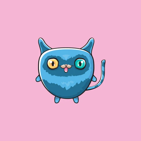 Kawaii lindo gato azul aislado sobre fondo rosa. Dibujos animados feliz azul bebé gatito con grandes ojos — Vector de stock