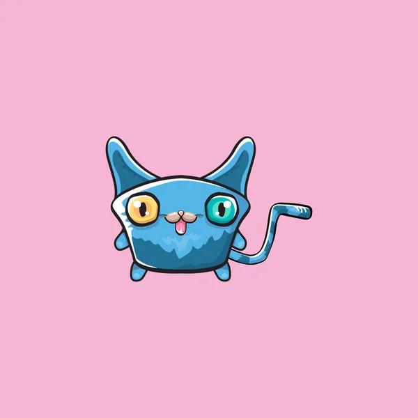 Kawaii mignon chat bleu isolé sur fond rose. Dessin animé heureux bébé chaton bleu avec de grands yeux — Image vectorielle