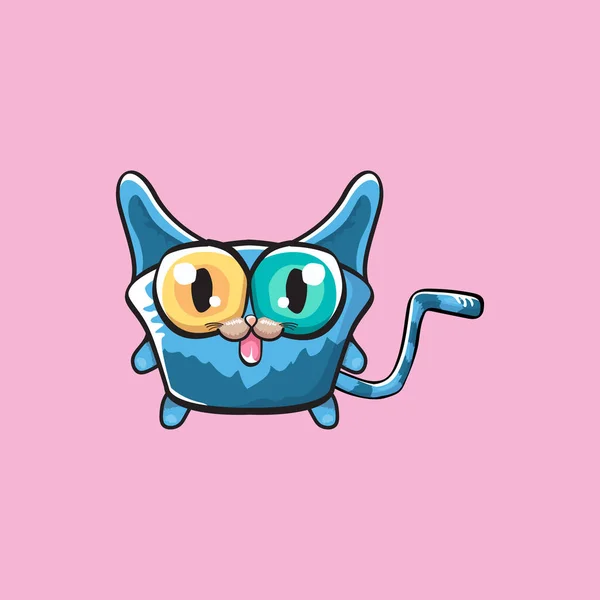 Kawaii carino gatto blu isolato su sfondo rosa. Cartone animato felice gattino bambino blu con grandi occhi — Vettoriale Stock