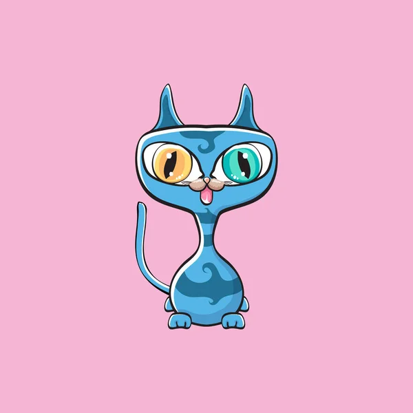 Kawaii bonito gato azul isolado no fundo rosa. Desenhos animados feliz bebê gatinho azul com grandes olhos — Vetor de Stock