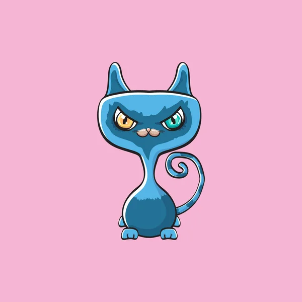 Kawaii niedliche blaue Katze isoliert auf rosa Hintergrund. Cartoon glückliches blaues Baby mit großen Augen — Stockvektor