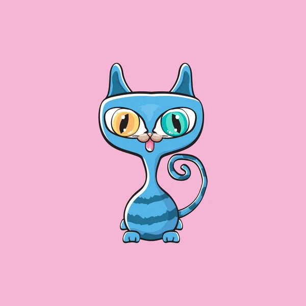 Kawaii bonito gato azul isolado no fundo rosa. Desenhos animados feliz bebê gatinho azul com grandes olhos — Vetor de Stock