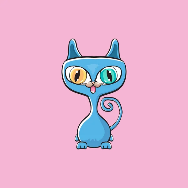 Kawaii lindo gato azul aislado sobre fondo rosa. Dibujos animados feliz azul bebé gatito con grandes ojos — Vector de stock