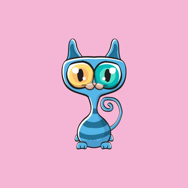 Kawaii cute blue cat isolated on pink background. Cartoon happy blue baby kitten with big eyes — Stock Vector
