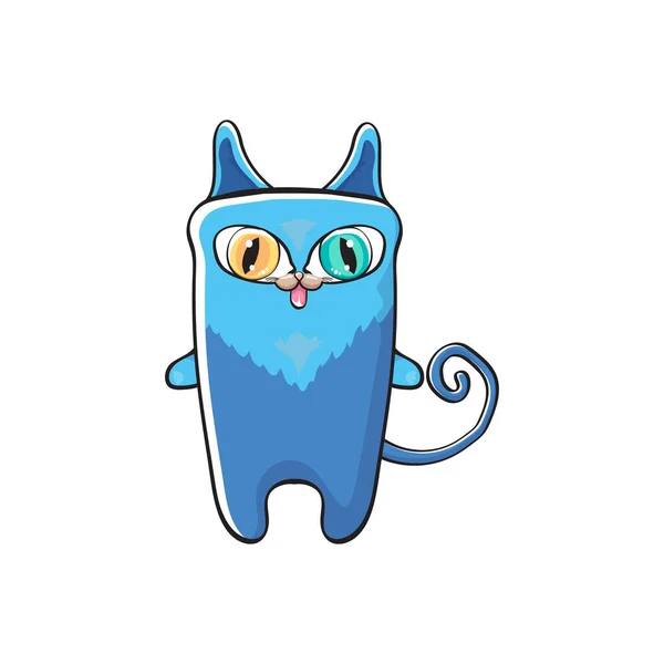 Lindo gato de halloween azul aislado sobre fondo blanco. Dibujos animados feliz negro bruja gatito con Grande ojos — Vector de stock