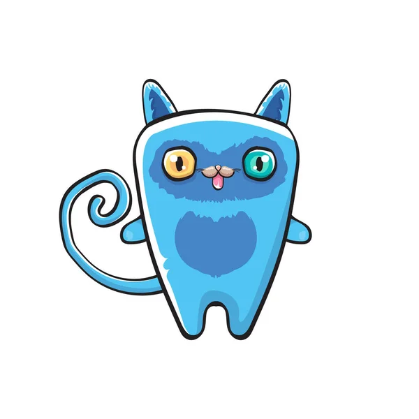 Lindo gato de halloween azul aislado sobre fondo blanco. Dibujos animados feliz negro bruja gatito con Grande ojos — Vector de stock