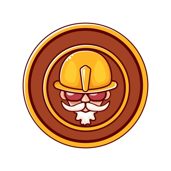 Hombre trabajador icono con casco naranja y barba aislada sobre fondo blanco. 1 puede Día del Trabajo icono o signo con el hombre funky — Vector de stock