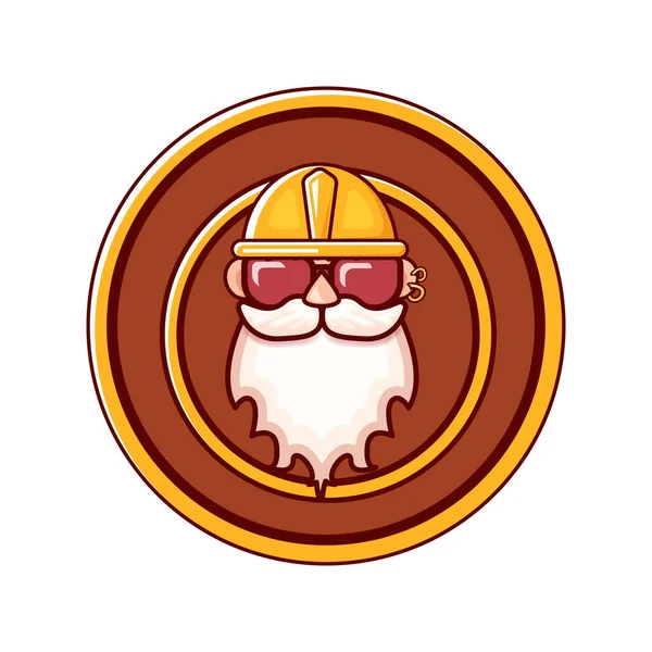 Ikona dělníka s oranžovou helmou a vousy izolované na bílém pozadí. 1 may Labor day icon or sign with funky man — Stockový vektor