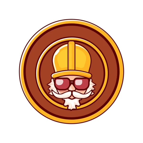 Hombre trabajador icono con casco naranja y barba aislada sobre fondo blanco. 1 puede Día del Trabajo icono o signo con el hombre funky — Vector de stock