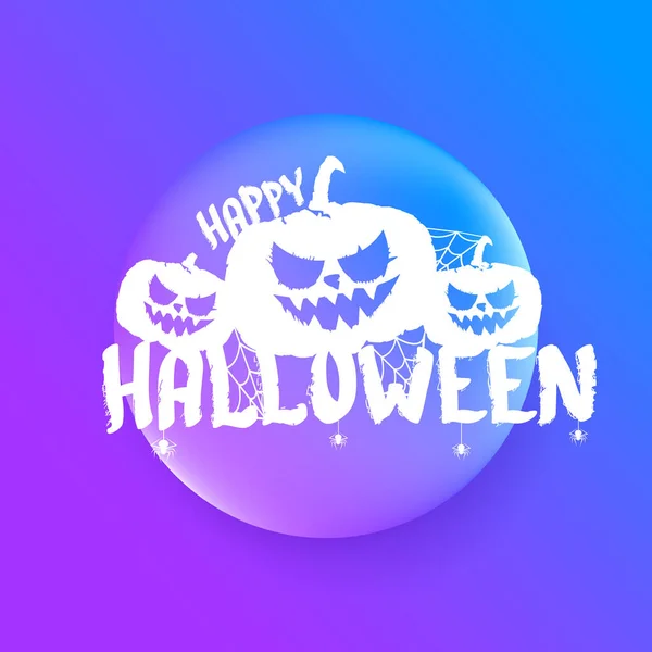 Bannière d'Halloween heureuse, carte de vœux ou fond avec étiquette d'Halloween blanche vectorielle avec citrouille effrayante isolée sur fond abstrait violet. — Image vectorielle