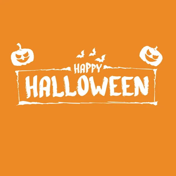 Happy Halloween Banner, kartka okolicznościowa lub tło z Vector biały etykieta Halloween ze straszną dynią izolowane na pomarańczowym abstrakcyjnym tle. — Wektor stockowy