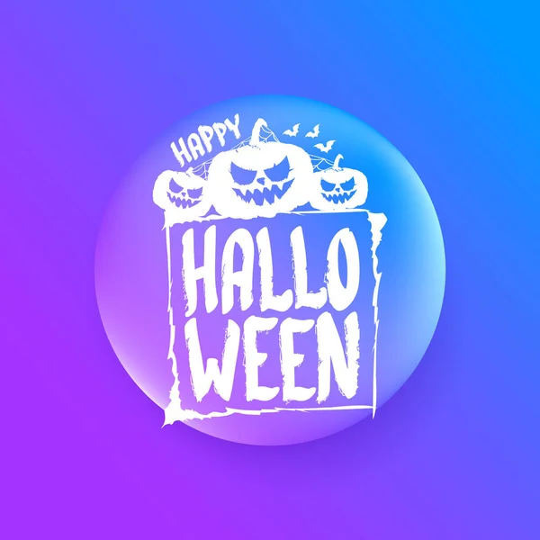Bannière d'Halloween heureuse, carte de vœux ou fond avec étiquette d'Halloween blanche vectorielle avec citrouille effrayante isolée sur fond abstrait violet. — Image vectorielle
