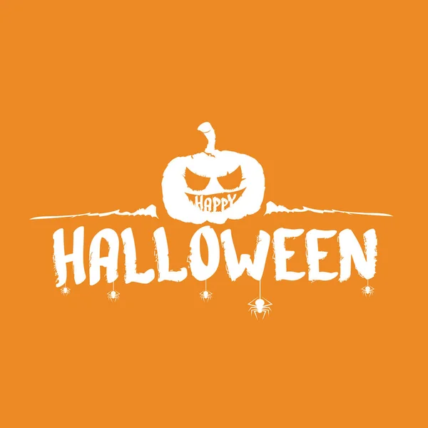 Знамя Happy Halloween, поздравительная открытка или фон с белой этикеткой Vector Halloween, на оранжевом фоне которой изображен жутковатый кот.. — стоковый вектор