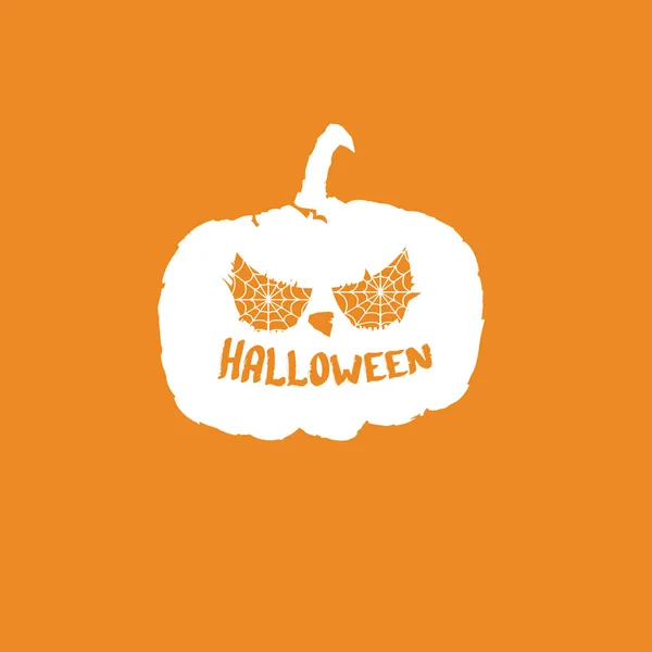 Знамя Happy Halloween, поздравительная открытка или фон с белой этикеткой Vector Halloween, на оранжевом фоне которой изображен жутковатый кот.. — стоковый вектор